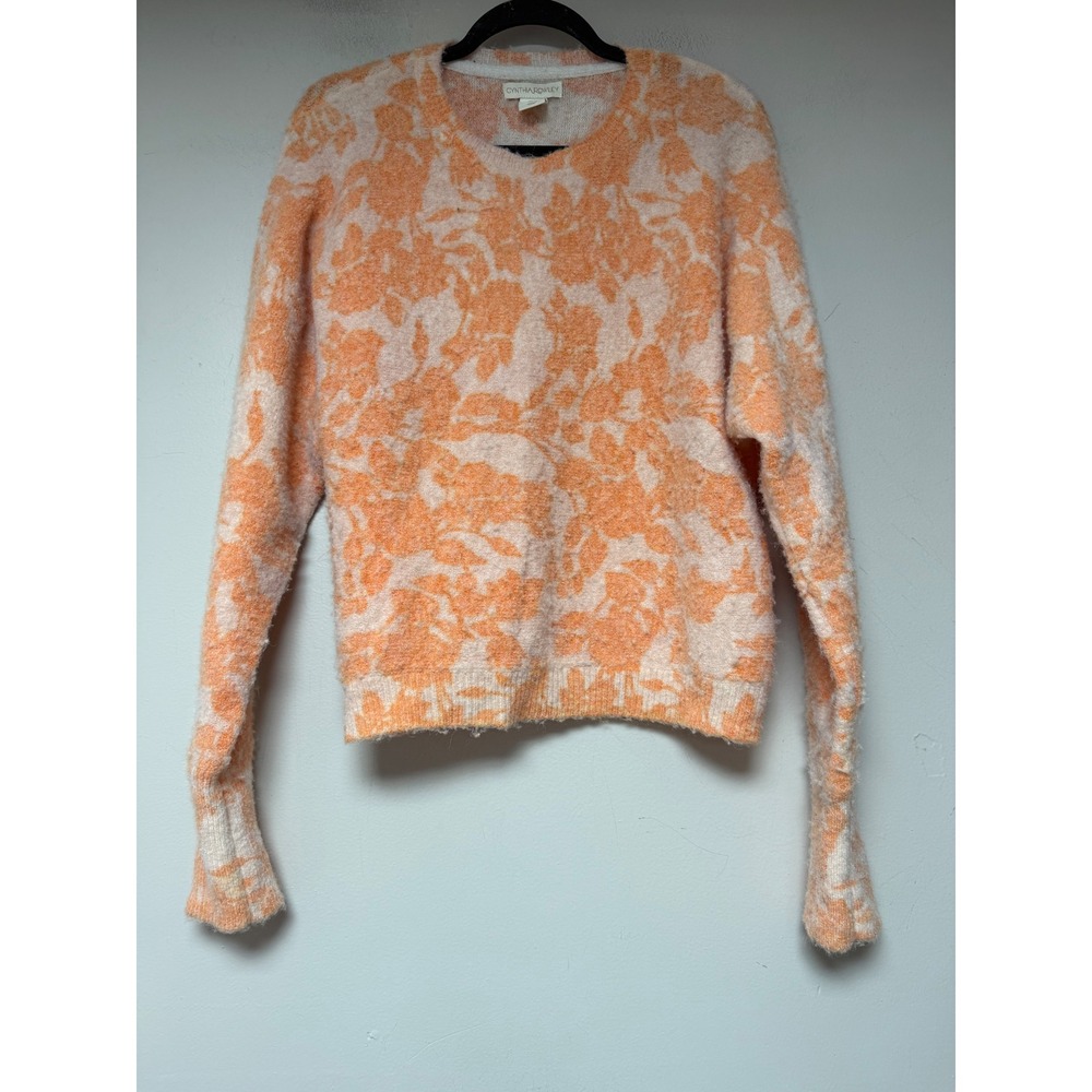 Cynthia Rowley Floral Sweater Women Small Peach Fuzzy‎ Knit Pullover Excellent